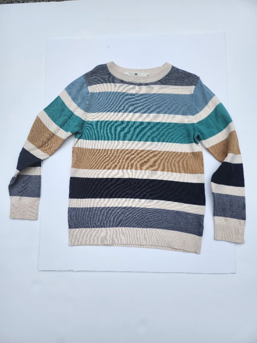 H&M Kids Striped Cotton Sweater Size 7-8Y Blue Tan Cream